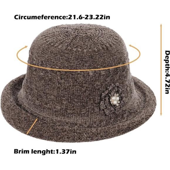 Women Winter Knit 1920s Vintage Bucket Bowler Hat Round Brim Hat, Light Khaki main image 4